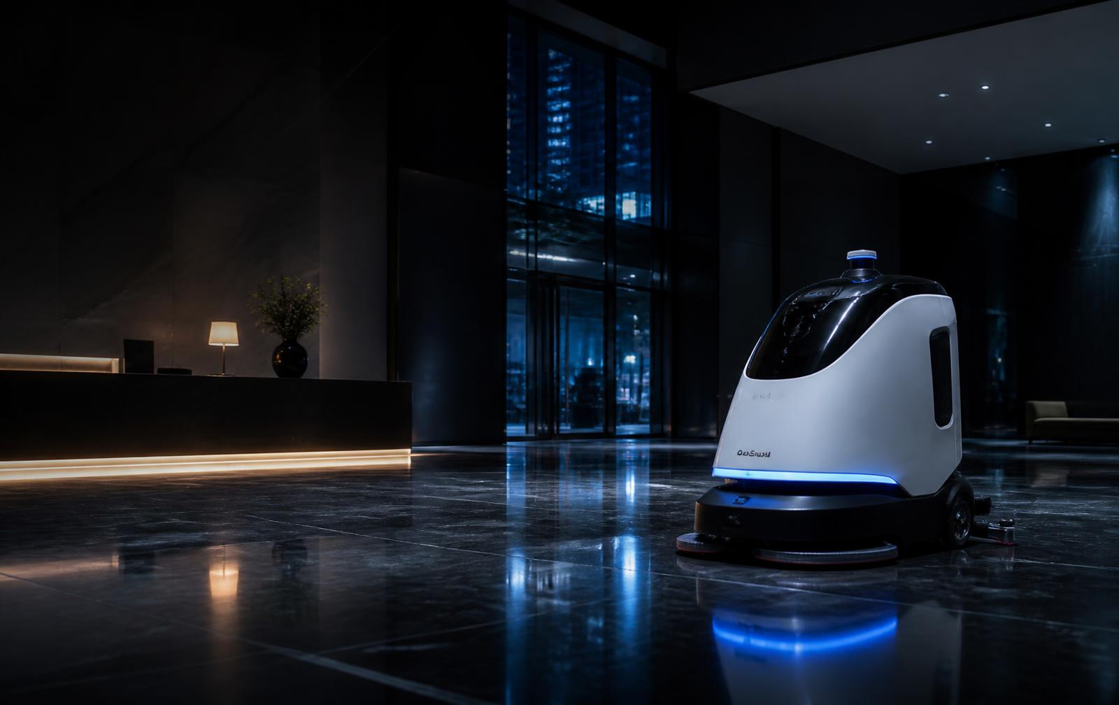 Profesionálny autonómny čistiaci robot v modernej komerčnej prevádzke